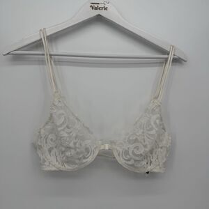 Christian Dior Intimates Vintage White Lace Sheer Bra Bralette Size 36C Coquette